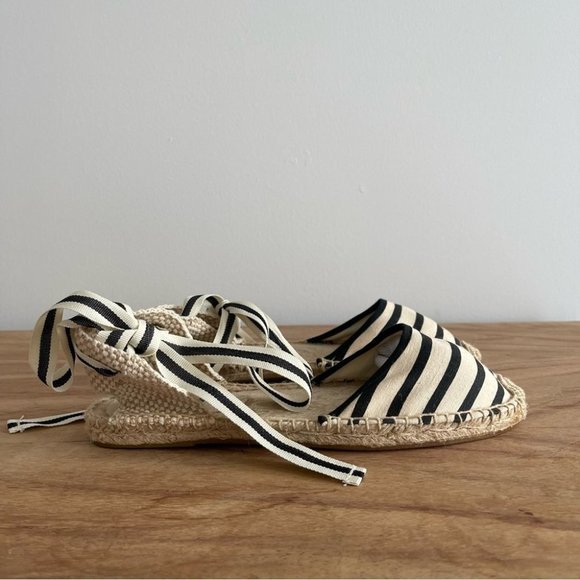 Soludos Shoes - ❌SOLD❌SOLUDOS Lace-up flat espadrille shoes black cream stripe nautical size 7.5